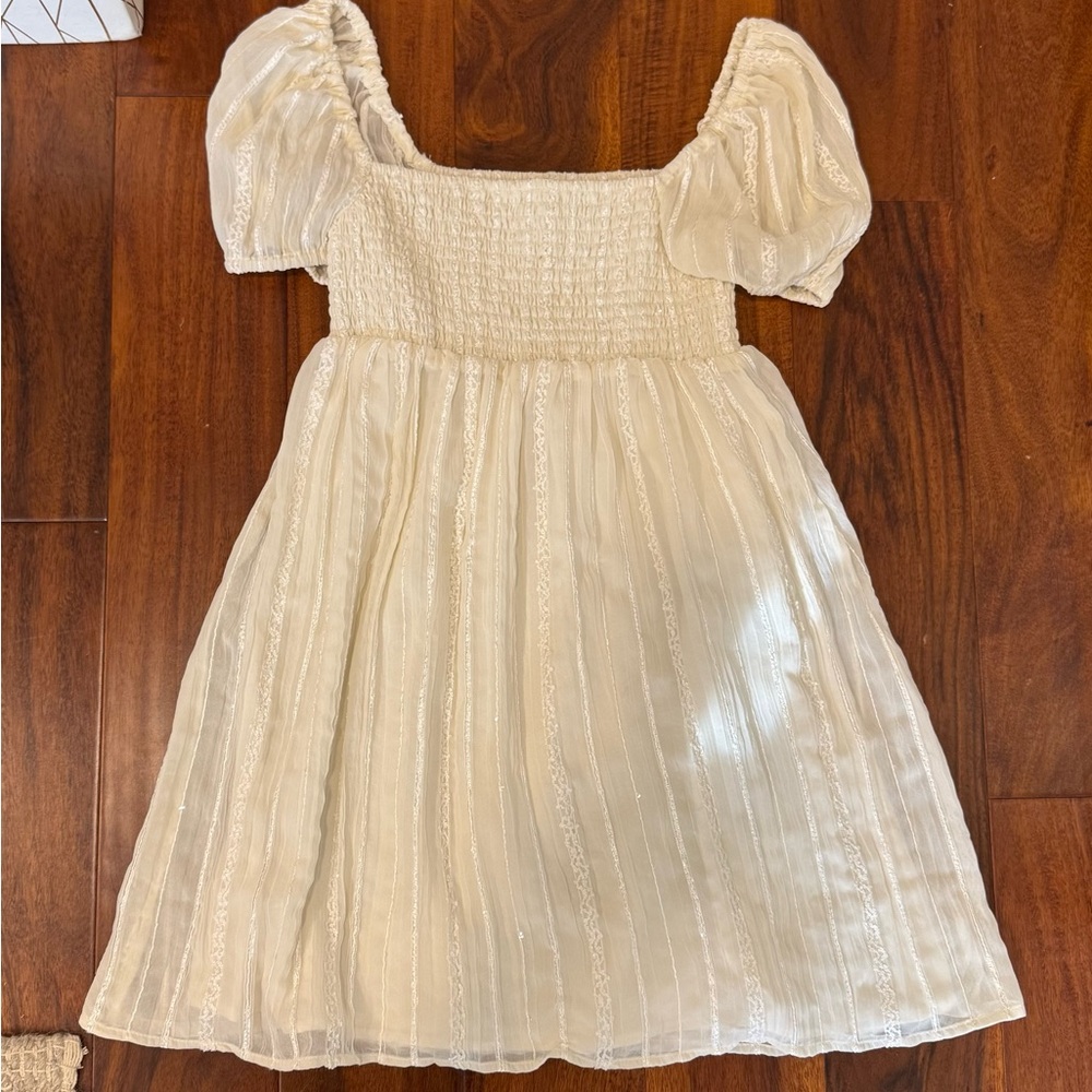 Altar'd State Cream Puff-Sleeve Smocked Mini Dress